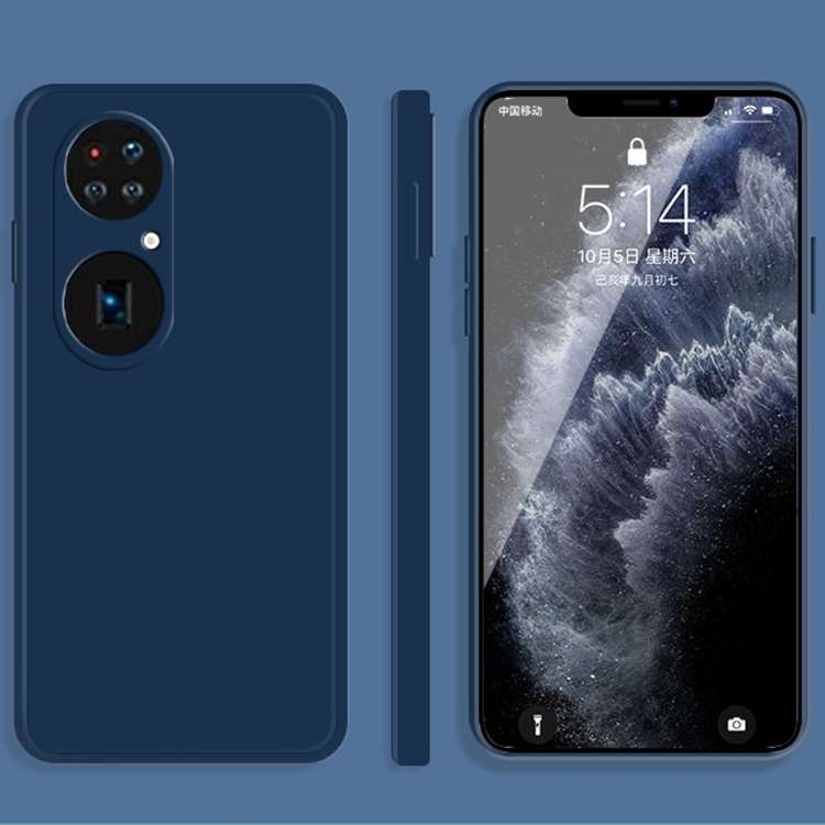 For Huawei P50 Pro Solid Color Imitation Liquid Silicone Straight Edge Dropproof Full C ... (Blue)