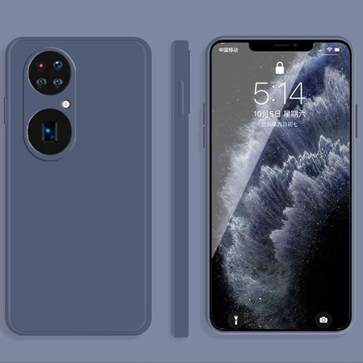 For Huawei P50 Pro Solid Color Imitation Liquid Silicone Straight Edge Dropproof Full C ... (Grey)