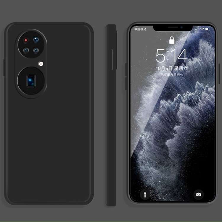 For Huawei P50 Pro Solid Color Imitation Liquid Silicone Straight Edge Dropproof Full ... (Black)