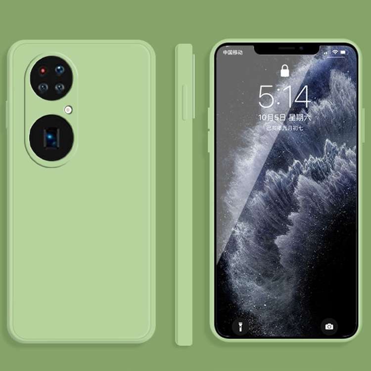 For Huawei P50 Pro Solid Color Imitation Liquid Silicone Straight Edge Dropproo ... (Matcha Green)