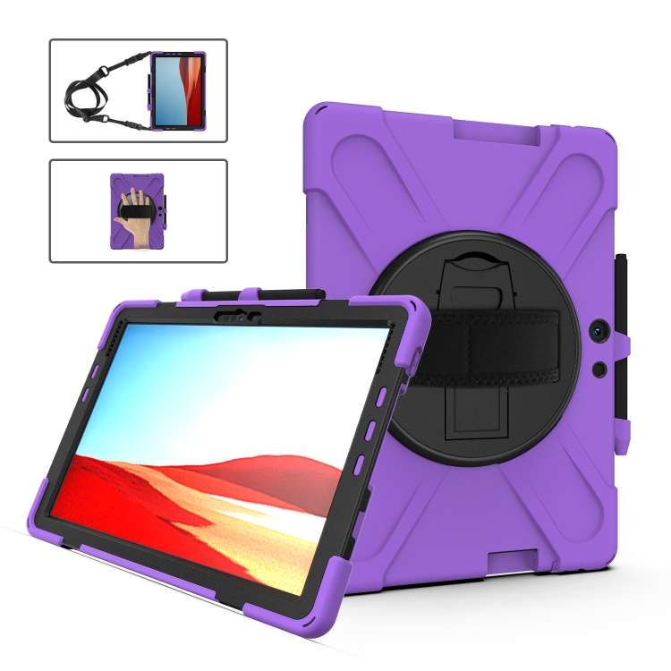 For Microsoft Surface Pro X / Pro X 2021 Shockproof Colorful Silicone + PC Protective ... (Purple)