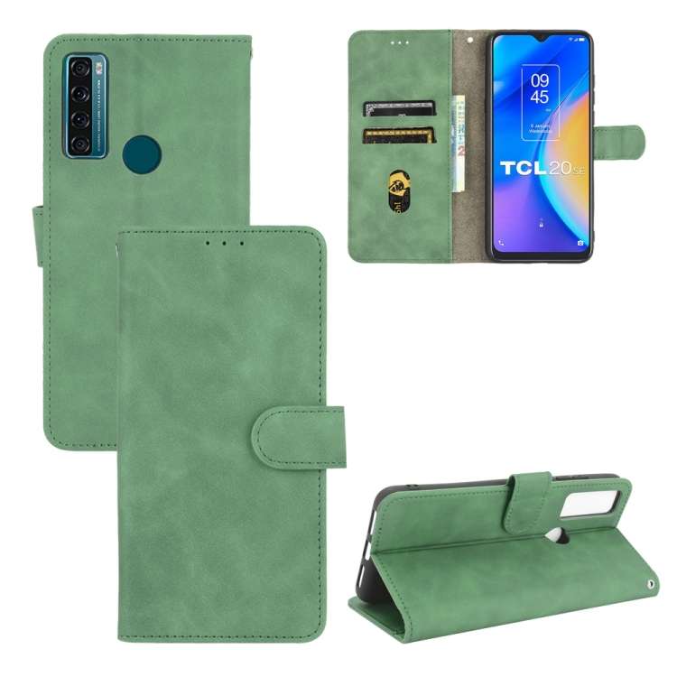 For TCL 20 SE Solid Color Skin Feel Magnetic Buckle Horizontal Flip Calf Texture PU Le ... (Green)
