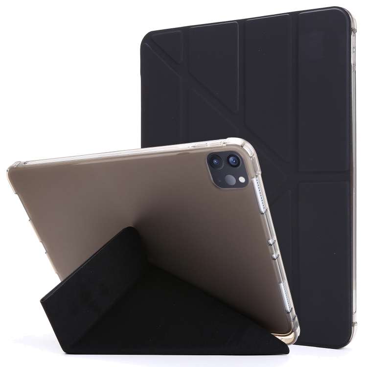 For iPad Air 13 2025 / 2024 / Pro 12.9 2022 / 2021 Multi-folding TPU Leather Tablet Ca ... (Black)