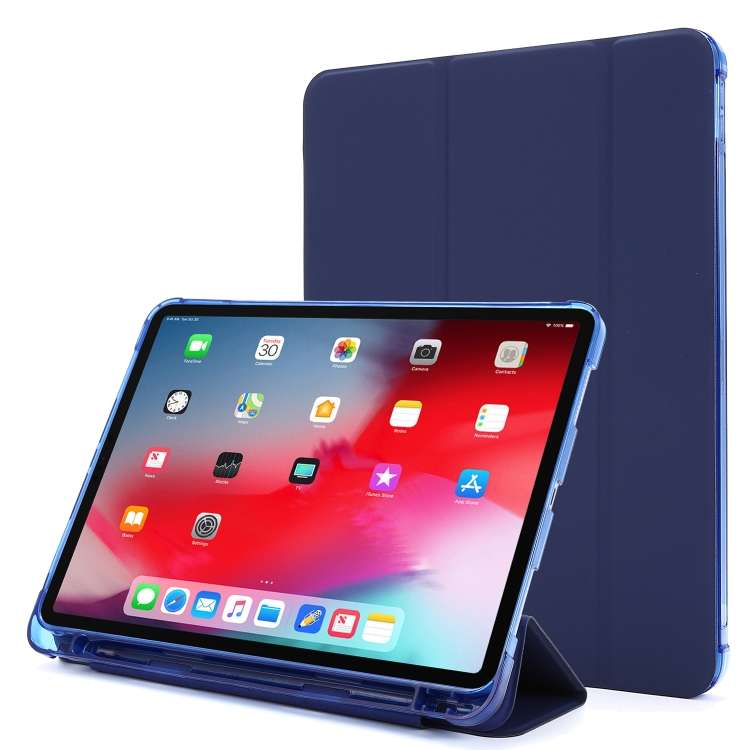 For iPad Pro 12.9 2022 / 2021 Multi-folding Horizontal Flip PU Leather + Shockproo ... (Dark Blue)