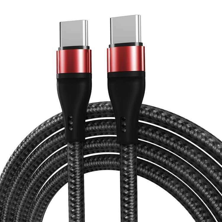 PD 60W USB-C / Type-C to USB-C / Type-C Fast Charging Nylon Braided Data Cable, Cable Le ... (Red)