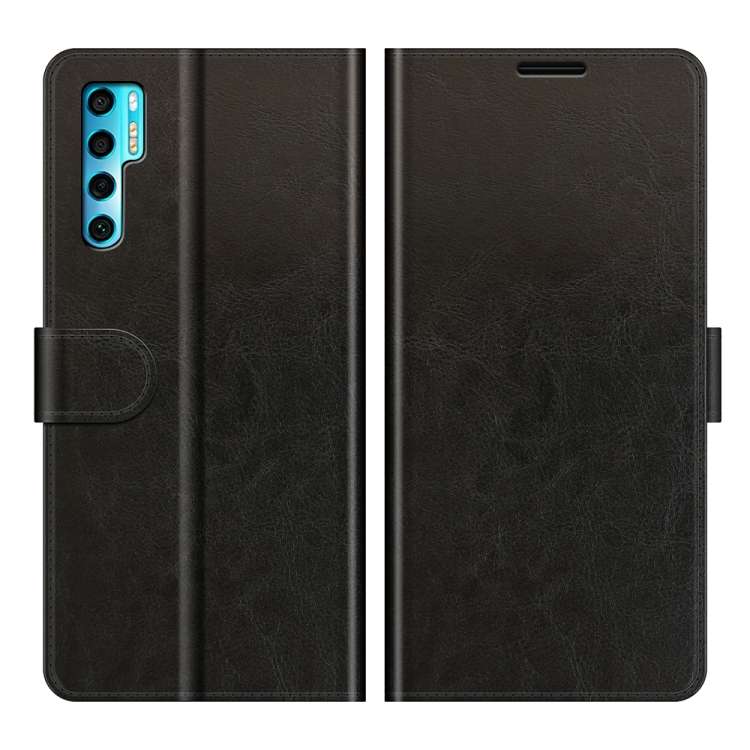 For TCL 20 Pro 5G R64 Texture Single Horizontal Flip Protective Case with Holder & Car ... (Black)