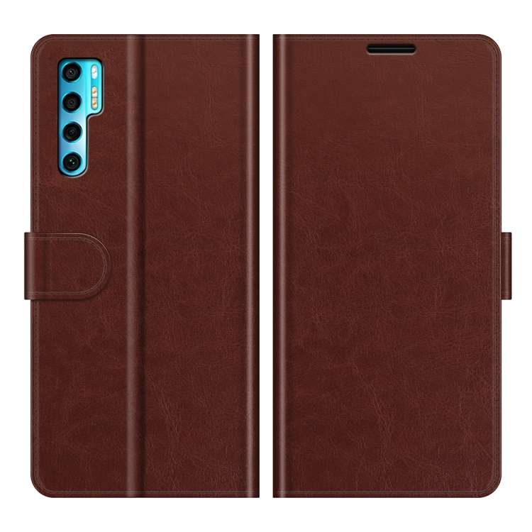 For TCL 20 Pro 5G R64 Texture Single Horizontal Flip Protective Case with Holder & Car ... (Brown)