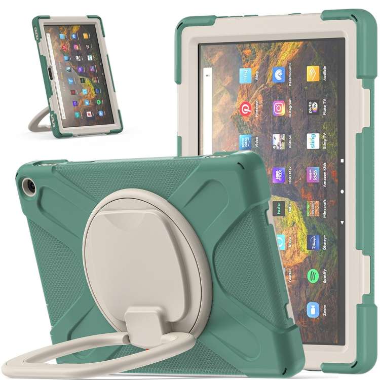 Silicone + PC Protective Case with Holder & Shoulder Strap For Amazon Kindle F ... (Emerald Green)