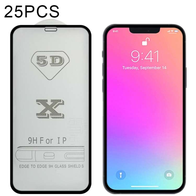 For iPhone 14 Plus / 13 Pro Max 25pcs 9H 5D Full Glue Full Screen Tempered Glass Film(Black)