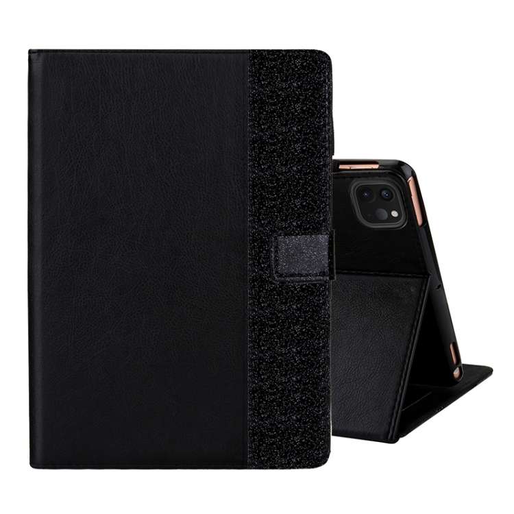 Glitter Powder Stitching Hot-pressed Changing PU Leather Tablet Case with Holder & Car ... (Black)