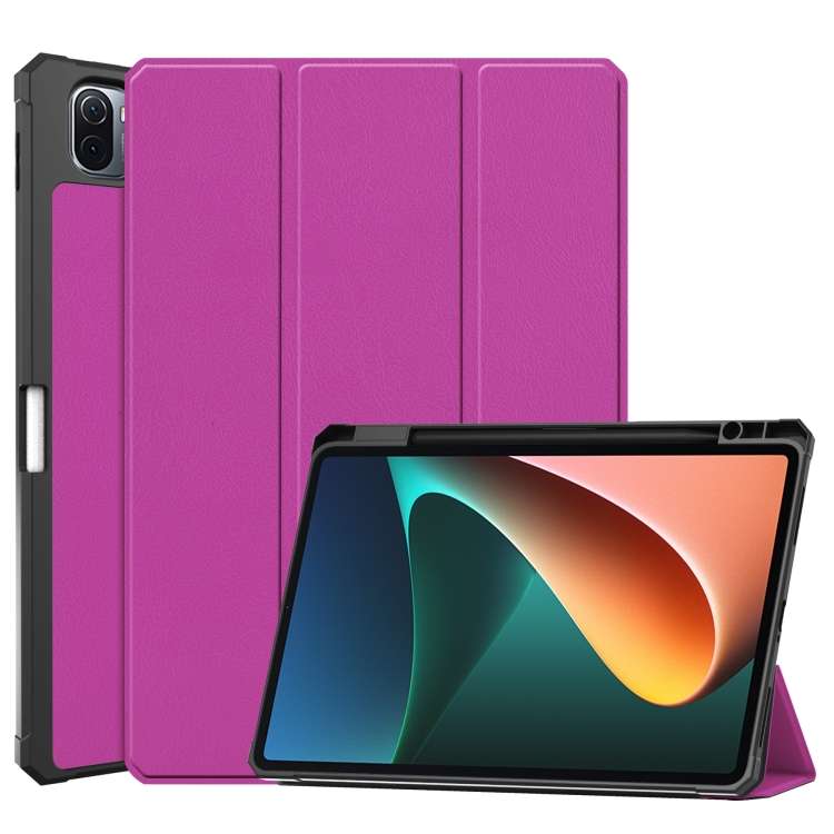 For Xiaomi Pad 5 / 5 Pro Custer Texture Horizontal Flip Leather Case with Three-foldi ... (Purple)