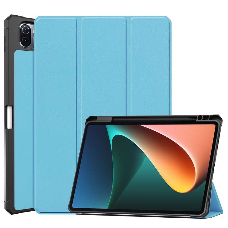 For Xiaomi Pad 5 / 5 Pro Custer Texture Horizontal Flip Leather Case with Three-fol ... (Sky Blue)