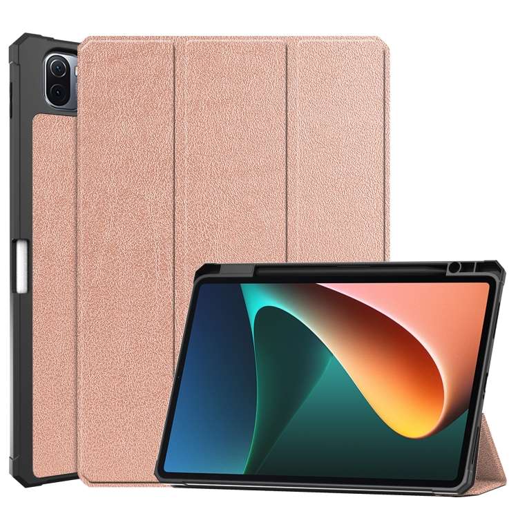For Xiaomi Pad 5 / 5 Pro Custer Texture Horizontal Flip Leather Case with Three-fo ... (Rose Gold)