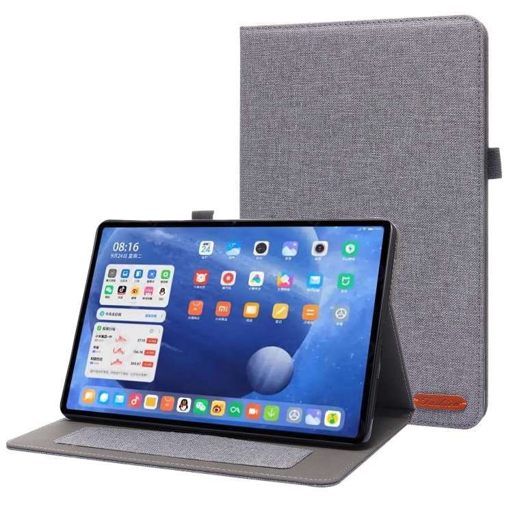 For Xiaomi Pad 5 / 5 Pro Horizontal Flip TPU + Fabric PU Leather Protective Case with N ... (Grey)