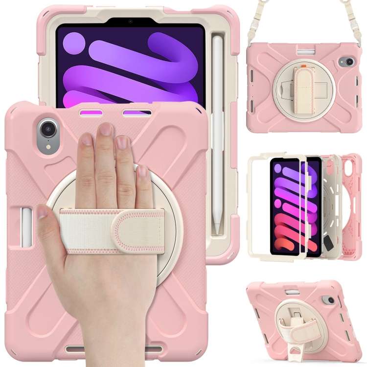 For iPad mini 6 / mini 2024 Silicone Hybrid PC Tablet Case with Grip Hol ... (Cherry Blossom Pink)
