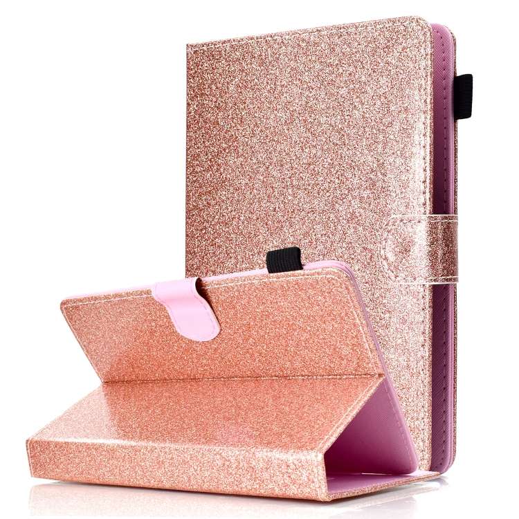For 10 inch Tablet Varnish Glitter Powder Horizontal Flip Leather Case with Holder ... (Rose Gold)