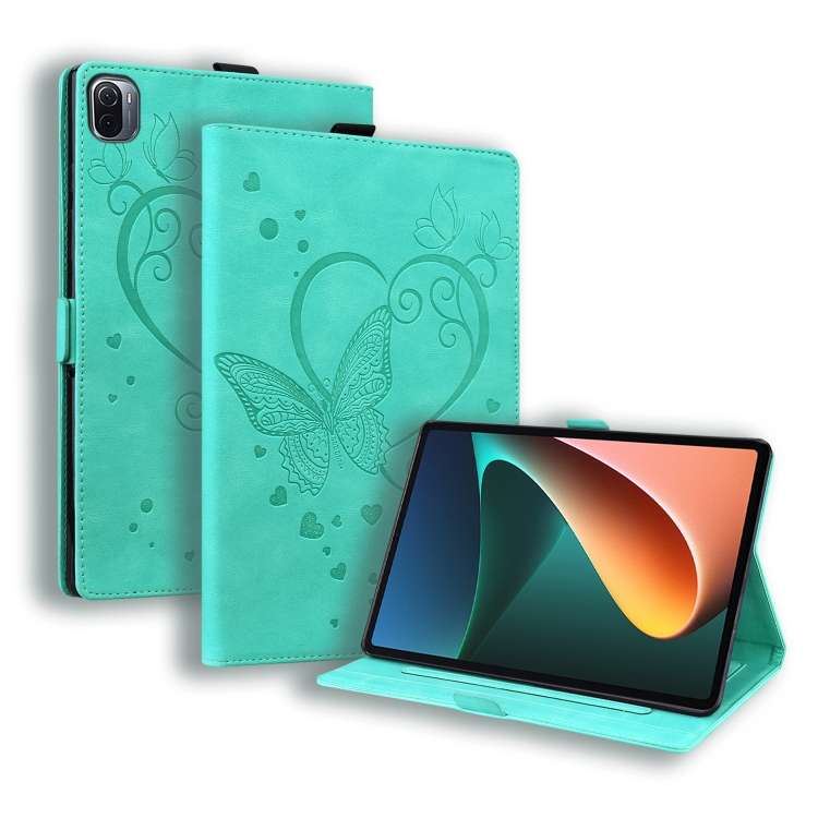 For Xiaomi Pad 5 / Pad 5 Pro Love Butterfly Pattern Horizontal Flip Leather Case ... (Mint Green)