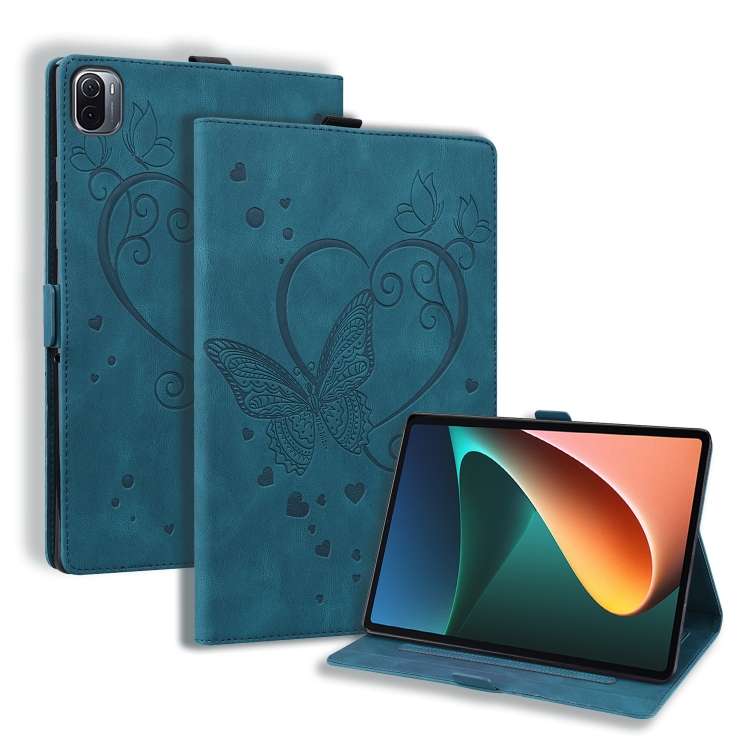 For Xiaomi Pad 5 / Pad 5 Pro Love Butterfly Pattern Horizontal Flip Leather Case with H ... (Blue)