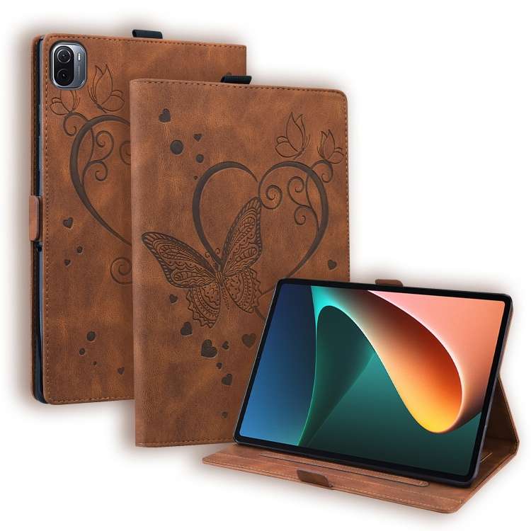 For Xiaomi Pad 5 / Pad 5 Pro Love Butterfly Pattern Horizontal Flip Leather Case with ... (Brown)