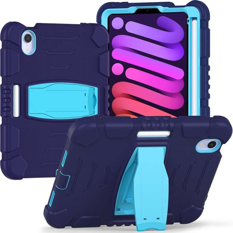 For iPad mini 6 / mini 2024 Tri-Layer Protection Screen Frame Heavy Duty PC Hy ... (NavyBlue+Blue)