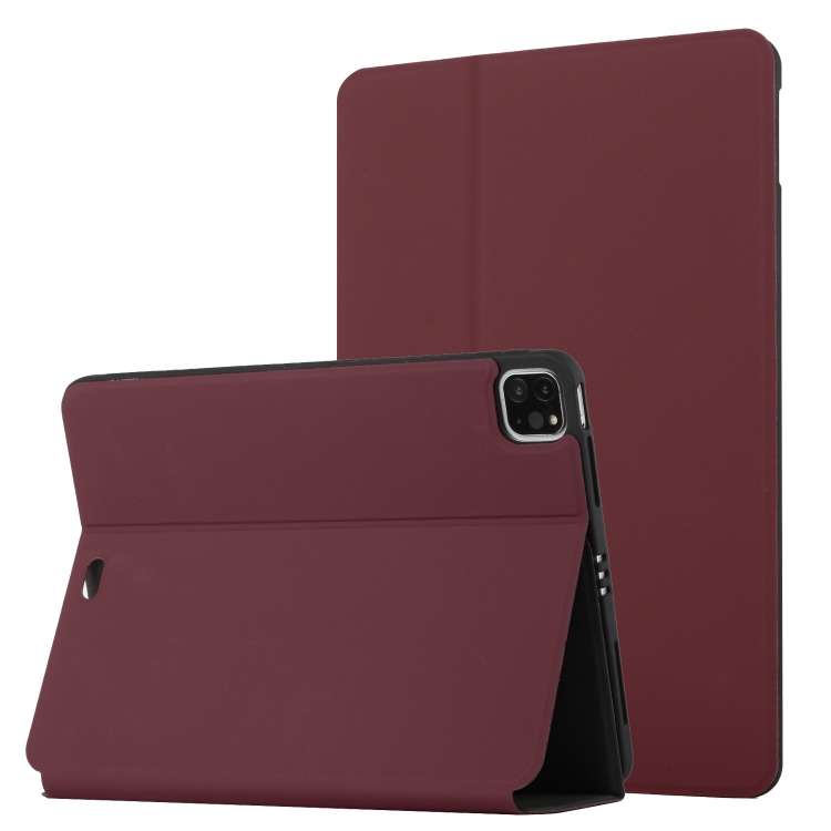For iPad Pro 11 2020 & 2018 Dual-Folding Horizontal Flip Tablet Leather Tablet Case ... (Wine Red)