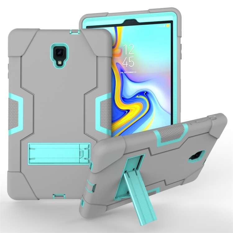 For Galaxy Tab A 10.5 T590 Contrast Color Silicone + PC Combination Case with Holder(Grey + Aqua)