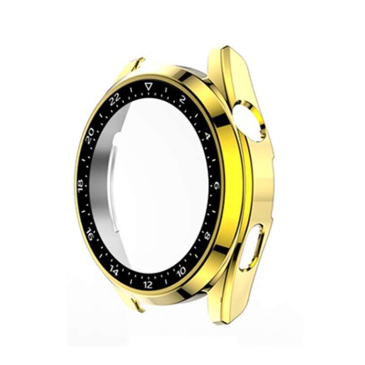 For Huawei Watch 3 Pro Scale Electroplated PC + Tempered Glass Watch Case(Gold)