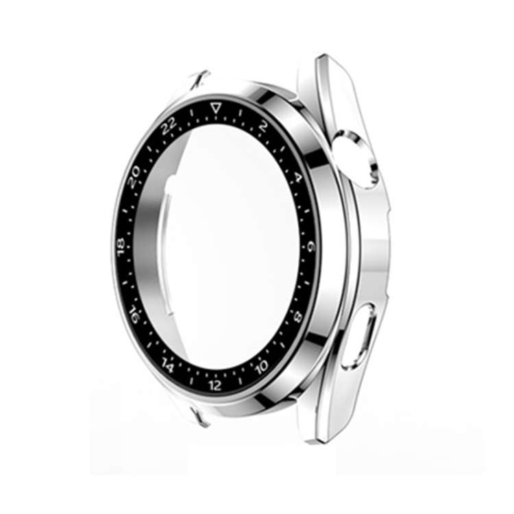 For Huawei Watch 3 Pro Scale Electroplated PC + Tempered Glass Watch Case(Silver)