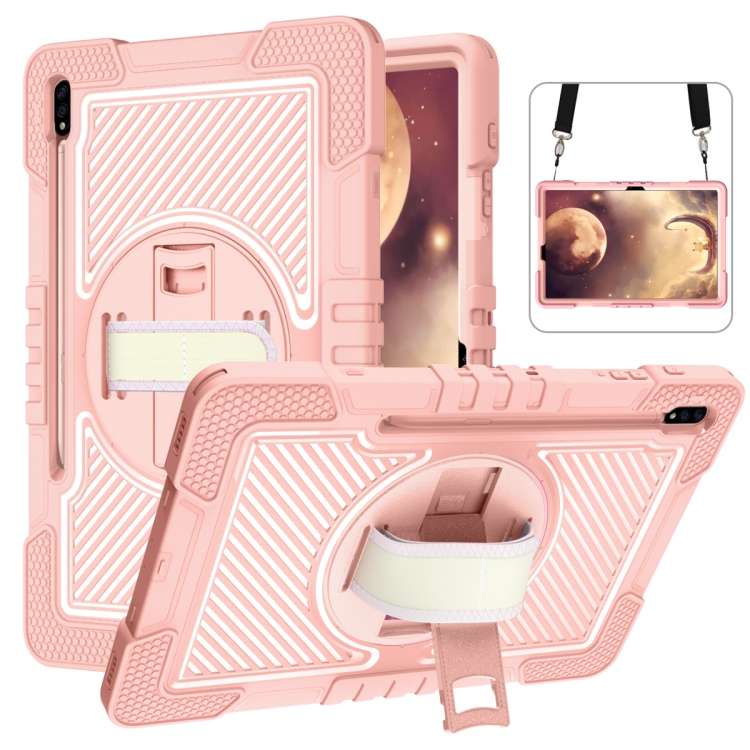 For Samsung Galaxy Tab A7 Lite 360 Degree Rotation Contrast Color Silicone + PC Ta ... (Rose Gold)