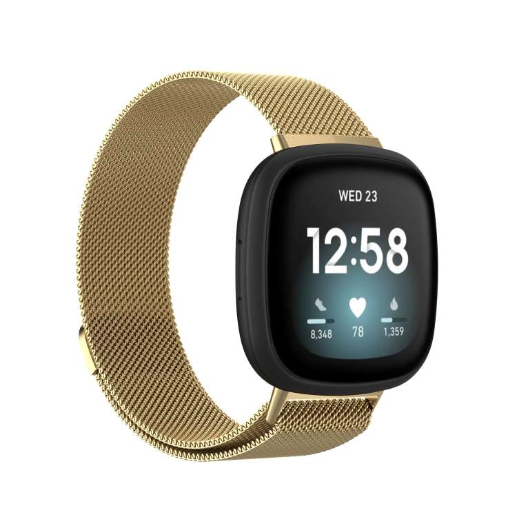 For Fitbit Versa 4 / 3 Milanese Magnetic Metal Weave Watchband, Large Size(Gold)