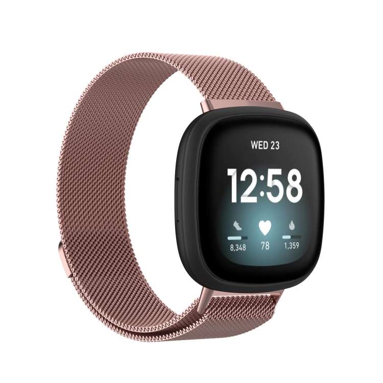 For Fitbit Versa 4 / 3 Milanese Magnetic Metal Weave Watchband, Large Size (Pink)