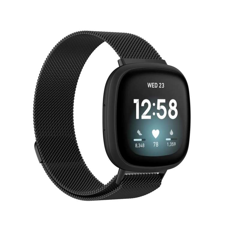 For Fitbit Versa 4 / 3 Milanese Magnetic Metal Weave Watchband, Large Size (Black)