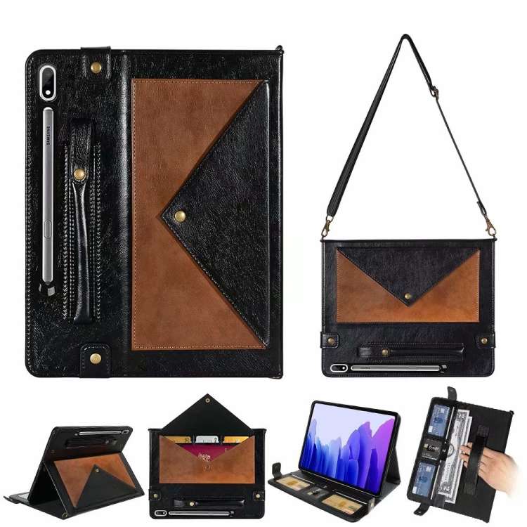 For Samsung Galaxy Tab S8 Envelope Color Matching Leather Tablet Case(Black Brown)
