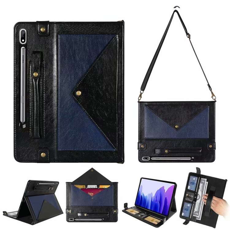 For Samsung Galaxy Tab S8+ Envelope Color Matching Leather Tablet Case(Black Blue)