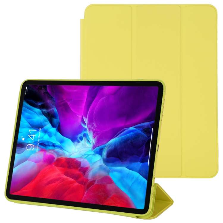 For iPad Pro 12.9 inch (2020/2021) 3-fold Horizontal Flip Smart Leather Tablet Case w ... (Yellow)