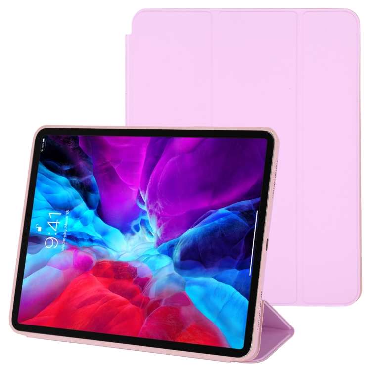 For iPad Pro 12.9 inch (2020/2021) 3-fold Horizontal Flip Smart Leather Tablet Case wit ... (Pink)