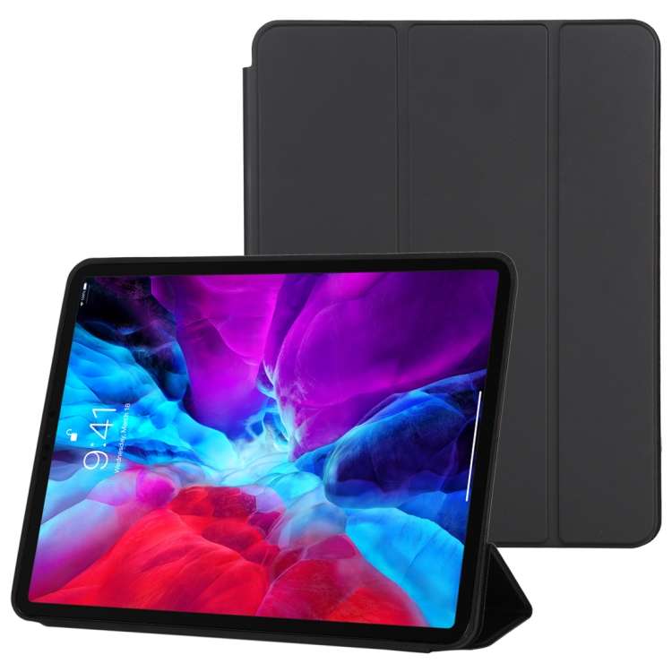 For iPad Pro 12.9 inch (2020/2021) 3-fold Horizontal Flip Smart Leather Tablet Case wi ... (Black)