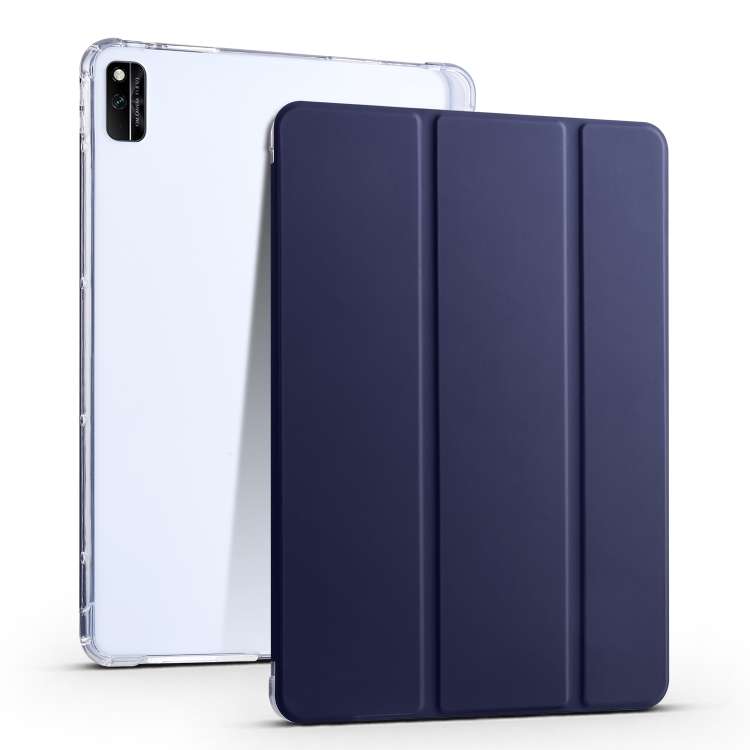 For Honor V6 10.4 inch 3-folding Transparent TPU Smart Leather Tablet Case(Dark Blue)