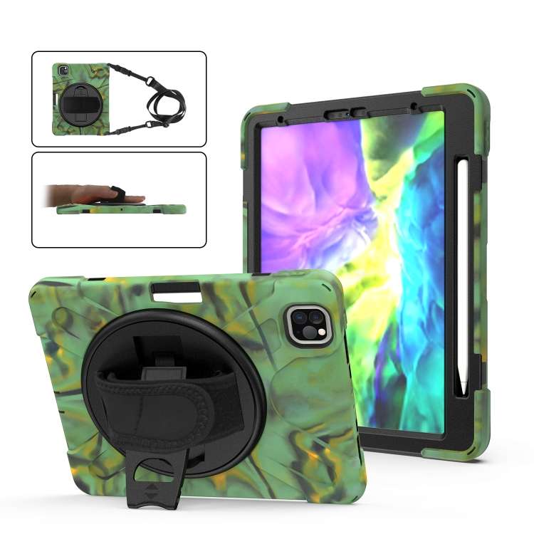 360 Degree Rotation Silicone Protective Cover with Holder & Hand Strap & Long Str ... (Army Green)