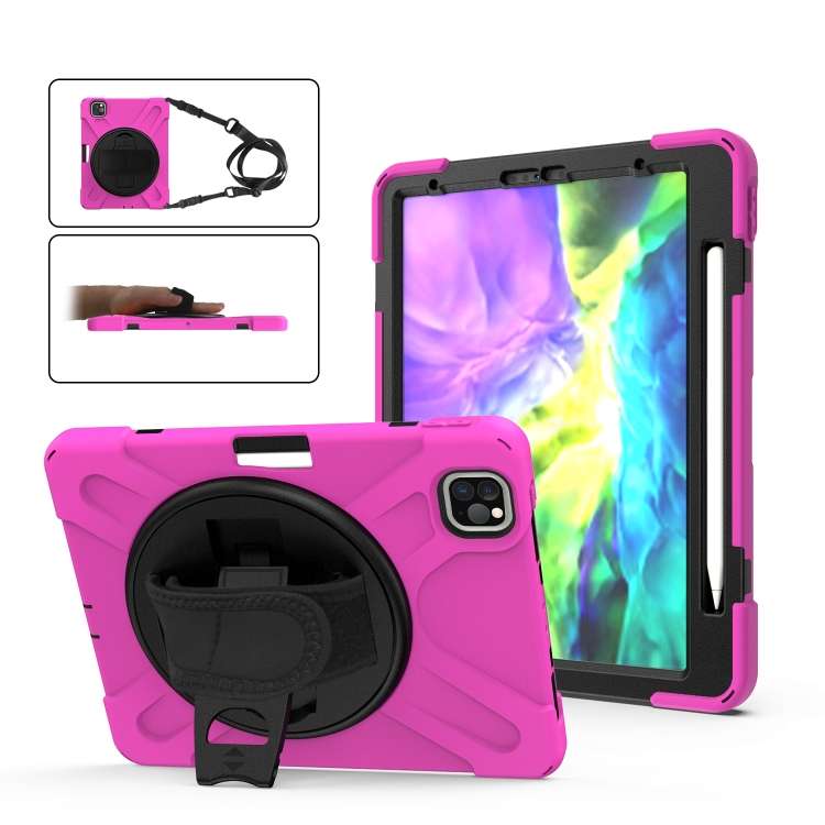 360 Degree Rotation Silicone Protective Cover with Holder & Hand Strap & Long Strap ... (Rose Red)