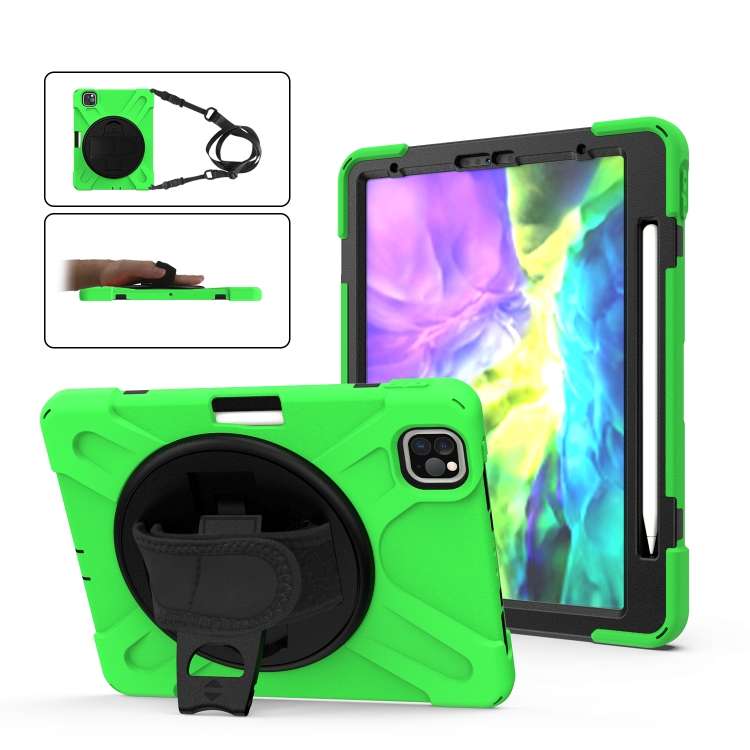 360 Degree Rotation Silicone Protective Cover with Holder & Hand Strap & Long Strap & ... (Green)