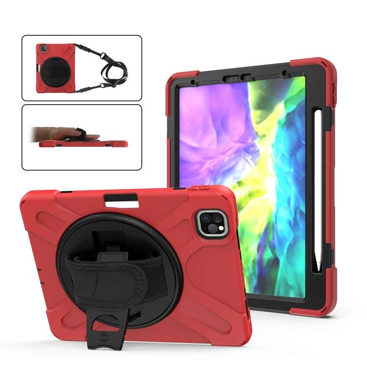 360 Degree Rotation Silicone Protective Cover with Holder & Hand Strap & Long Strap & Pe ... (Red)