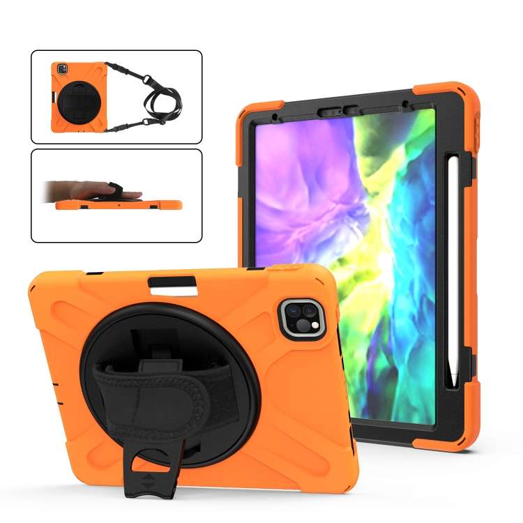 360 Degree Rotation Silicone Protective Cover with Holder & Hand Strap & Long Strap & ... (Orange)