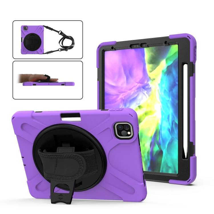 360 Degree Rotation Silicone Protective Cover with Holder & Hand Strap & Long Strap & ... (Purple)