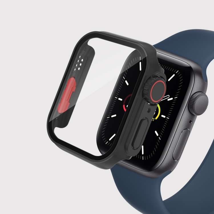 For Apple Watch Series 9 / 8 / 7 45mm Film PC Watch Case with Detachable Button (Black)