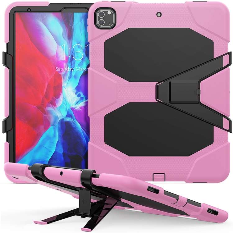 For iPad Pro 12.9 inch (2020) Shockproof Colorful Silicon + PC Protective Tablet Case w ... (Pink)