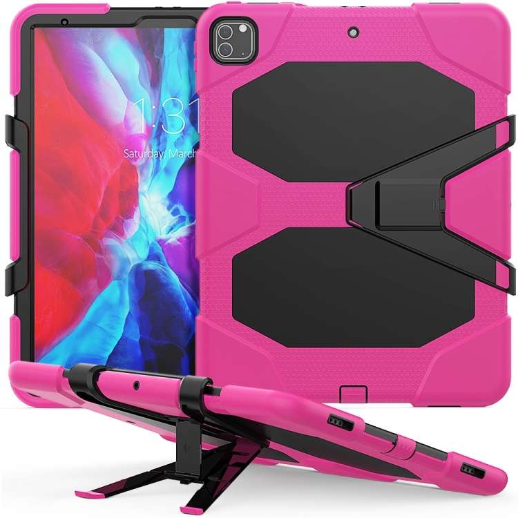 For iPad Pro 12.9 inch (2020) Shockproof Colorful Silicon + PC Protective Tablet Ca ... (Rose Red)