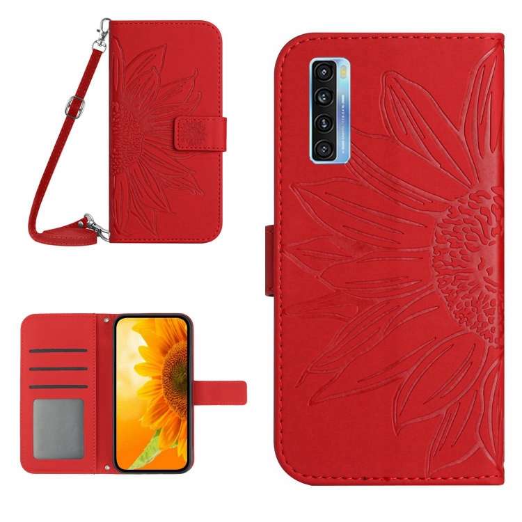 For TCL 20S / 20 5G / 20L / 20L+ Skin Feel Sun Flower Pattern Flip Leather Phone Case wi ... (Red)