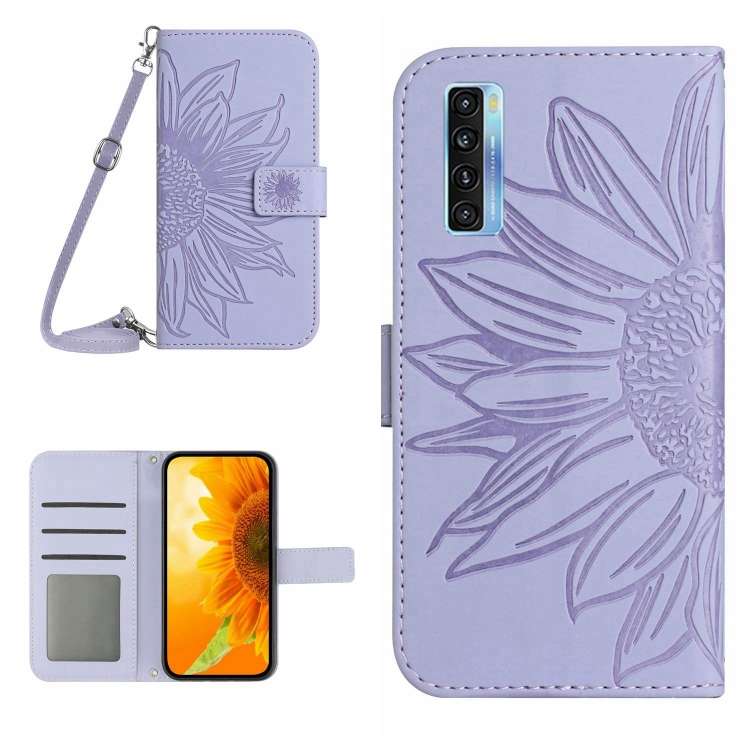 For TCL 20S / 20 5G / 20L / 20L+ Skin Feel Sun Flower Pattern Flip Leather Phone Case ... (Purple)