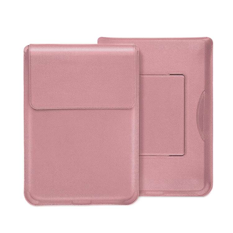 For MacBook 12 / 14 inch PU Leather 4 in 1 Laptop Bag with Functional Bracket(Rose Gold)